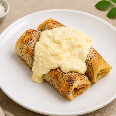 Блинчики с жульеном и соусом "Нуазет"